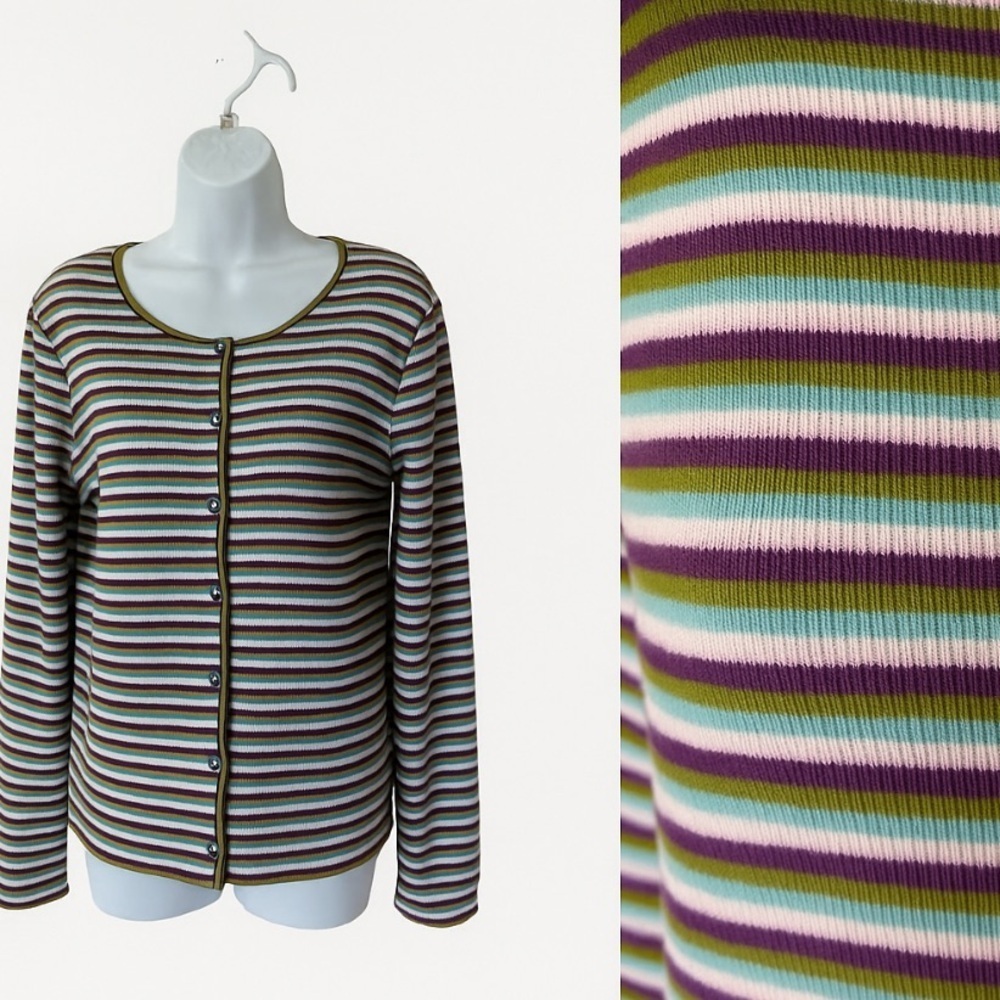 Escada Cardigan Multi Striped Colorful Size L